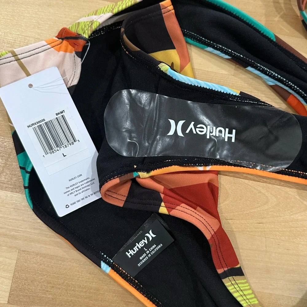 New! Hurley Multicolor Tropical Beach Leaf Print Bikini Size Large - Picture 10 of 14